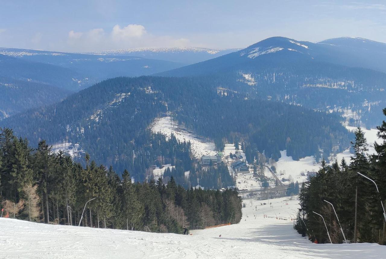 Enjoyharrachov - Atraktivni Slunne Studio Certovka V Centru Harrachova S Garazovym Parkovanim, Wifi-Wlan, Sat, Herni Konzoli, Netflix Zdarma A Nejkrasnejsim Vyhledem Na Certovu Horu S Arealem Skokanskych Mustku A Sjezdovku Kültér fotó